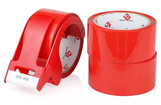 BOMEI PACK Red Packing Tape,Moving Tape,1.88 Inch x 55 Yards,2 Mil Thick Red Packaging Tape Refills with Dispenser,Heavy Duty Colored Shipping Storage Tape for Carton Sealing,Packaging and Moving