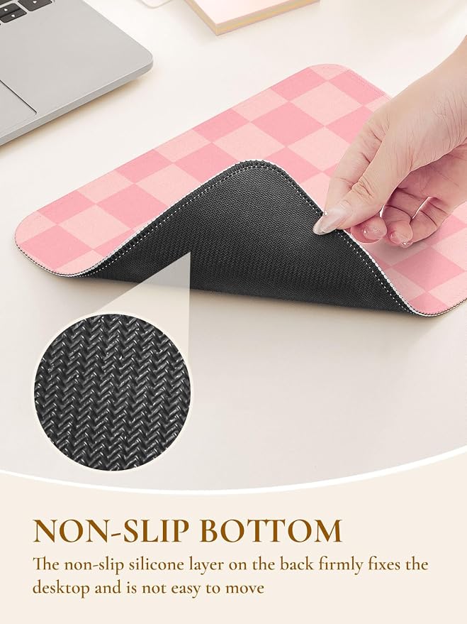 Cute Pink Mouse Pad,Retro Checkered Pattern Mousepad,Square Aesthetic Plaid Waterproof Grid Mouse Mat Design, Non-Slip Rubber Base Computer Funny Boho Small Mouse Pads, Desk Accessories