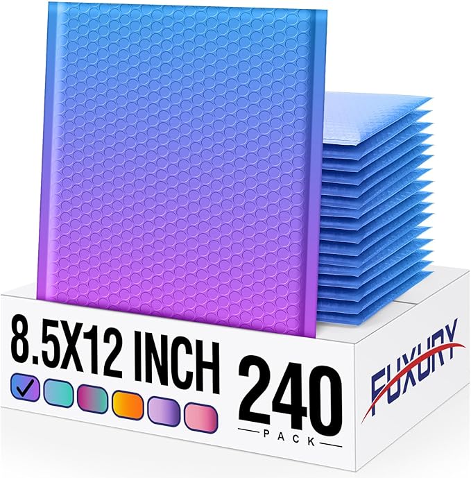 Fuxury Bubble Mailers 8.5x12" 240 Pack Padded Envelopes Usable Size 8.5x11" Thick Mailing Envelopes Bubble Opaque Padded Mailers Shipping Bags for Mailing Jewelry Makeup Small Business #2 BluePurple