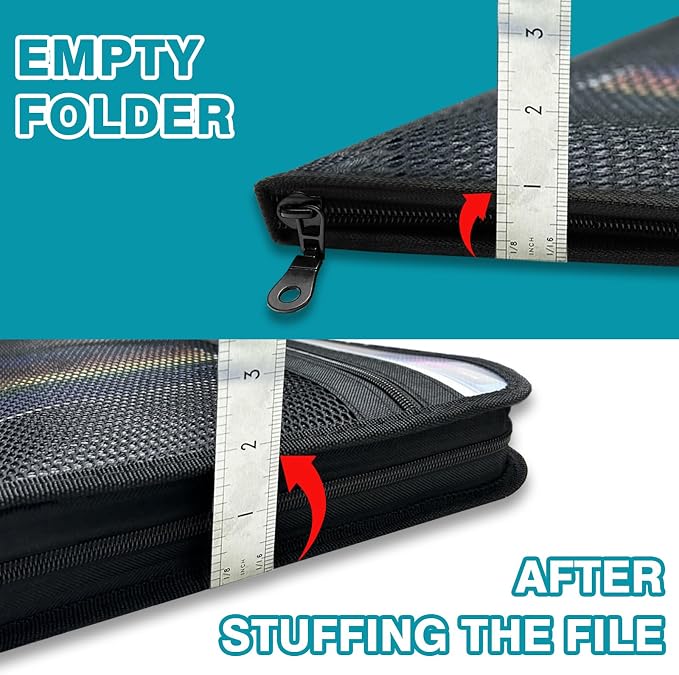 H4D Accordion File Organizer, 13 Pocket Expanding File Folder, Color Pocket | Zippered, Front Mesh Pouch, Letter Size Paper, A4 Paper, Fit for Documents