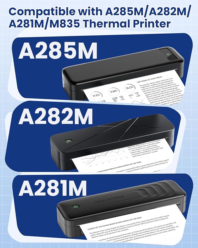 Thermal Paper 8.5" x 11" US Letter Size, 4 Rolls Quick-Dry Thermal Printer Paper, Compatible with A285M A282M A281M M835 M834 M832 Portable Printer