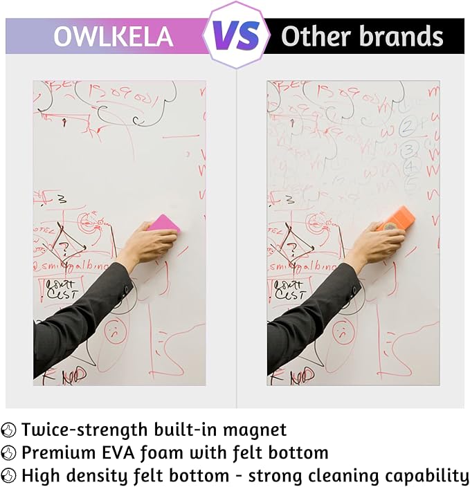 OWLKELA 72 pcs Whiteboard Eraser, Magnetic | Washable, Reusable for Dry Erase Board, Ideal for Office, Home and School