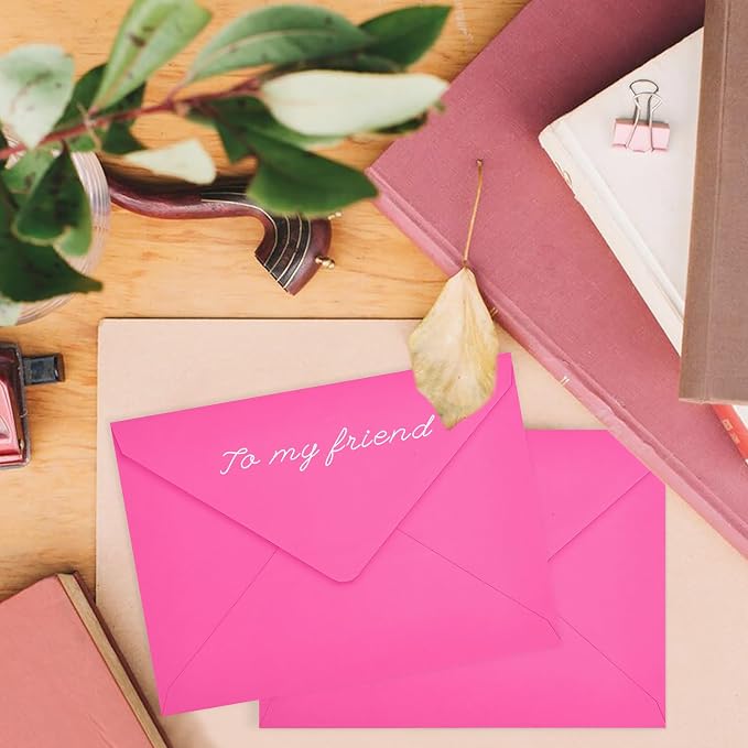 100 Pack A7 Envelopes, Rose Greeting Card Envelopes Self Seal, 5.24 x 7.24 in Envelopes for Birthday Graduation Baby Shower Wedding Invitation Cards