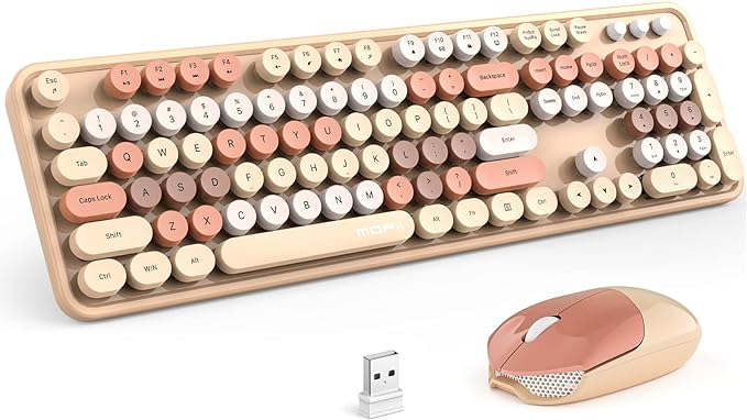 MOFII Wireless Keyboard and Mouse Combo,2.4GHz Retro Full-Size Keyboard with Number Pad and Cute Wireless Mouse for Computer PC Desktops Laptop WindowsxP/7/8/10(Milk Tea Colorful-B)