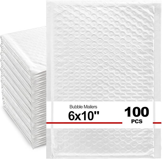 Nicunom 100 Pack Bubble Mailers 6x10", Usable Size 6x9" Self Seal Padded Envelopes Opaque Poly Wrap Bubble Bags Waterproof Shipping Bags for Small Business Mailing Makeup Jewelry Gifts, White