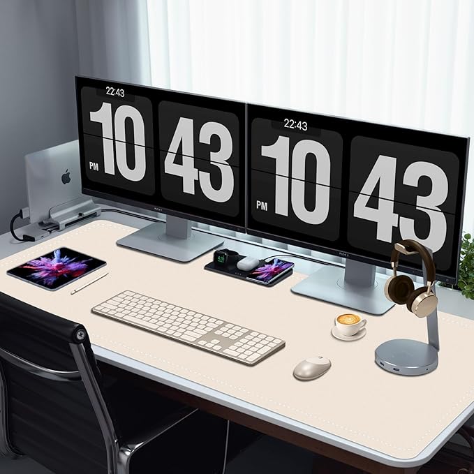 Large Desk Mat 35.4" x 17", PU Leather Desk Pad Protector, Non-Slip Large Mouse Pad for Desk, Waterproof Computer Desk Mat, Office Desk Pad for Keyboard Mouse, Desk Writing Mat (Apricot)