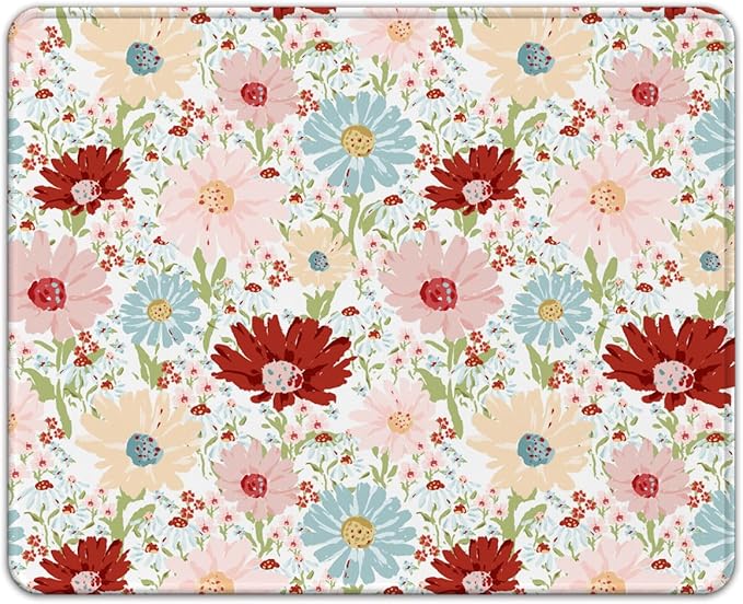 Premium Stitched Mouse Pad 10.2 x 8.3 in | Smooth, Washable Desk Mat with Non-Slip Base | Personalized Cute MousePads for Gaming,Work,Laptop, Computer, Office, Home (Colorful Daisy)