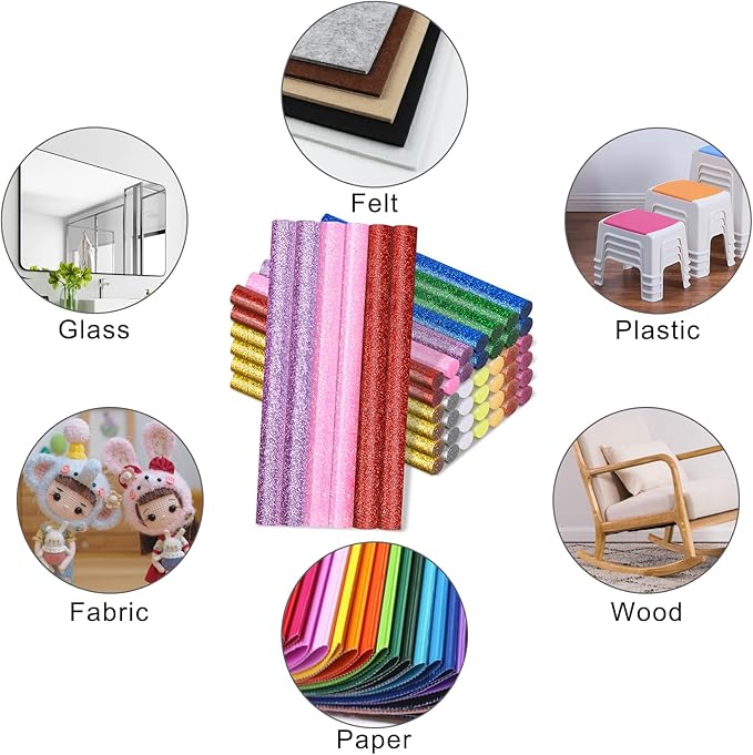 Manarty Glitter Color Hot Glue Stick, 48 PCS 0.27" Dia x 4" Long Mini Hot Melt Glue Sticks Colored, Adhesive EVA Glue Sticks Standard for Sealing Repairing Stamp DIY Art Handmade Car Craft Decoration