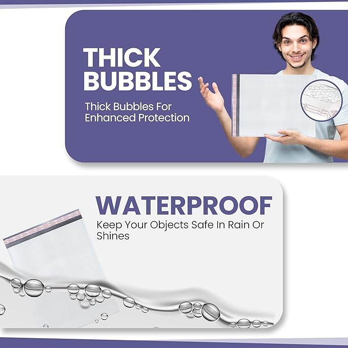 White Poly Bubble Mailers 14.50x20 Inch #7 | Self Seal Large Padded Envelopes | Air Cushioned Bubble Mailer | Usable Size 14.25x19 Inch | Waterproof Lightweight Mailing Shipping Bags | 15 Pack