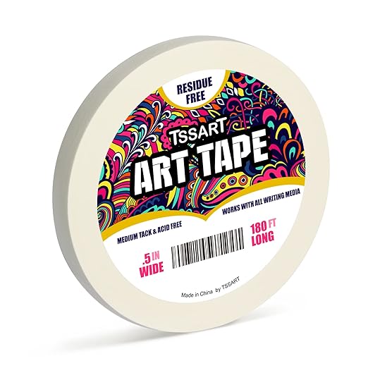 White Art Tape Medium Tack - Masking Artists Tape for Drafting Art Watercolor Painting Canvas Framing - Acid Free 1/2Inch/ 0.5inch Wide 180FT Long
