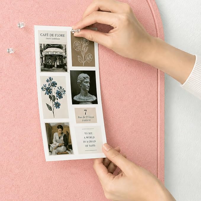 Large Arched Felt Bulletin Board, Sized 36" x 24" for Office & Wall Decor – 6 Customizable Adhesive Tiles with Pins are Perfect to Display Your Photos (Pink-B)