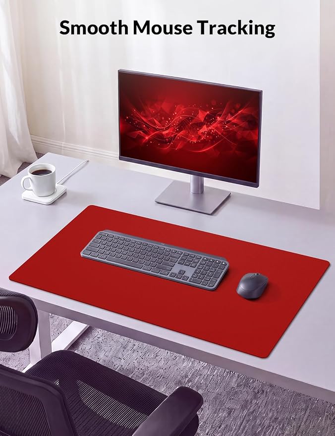 Leather Desk Mat 31.5" x 15.7", Non-Slip Waterproof PU Leather Desk Pad Protector, Large Mouse Pad & Writing Mat for Office, Home, Laptop and Keyboard, Red