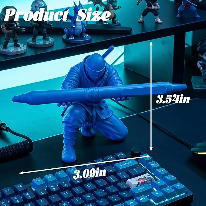 3D Printed Ninja Pen Holder - Cool Ninja Figurine Pen Stand, Decorative Desk Organizer for Office & Home (blue)