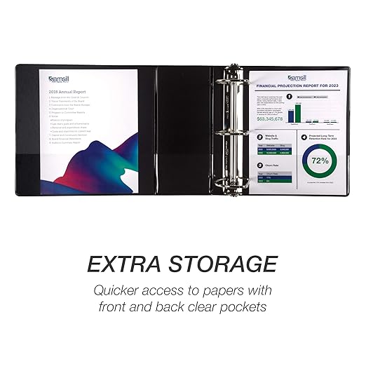 Samsill Durable 5 inch 3 Ring Binder, Locking D Ring 100% Recycled Chipboard, Black, 6 Pack