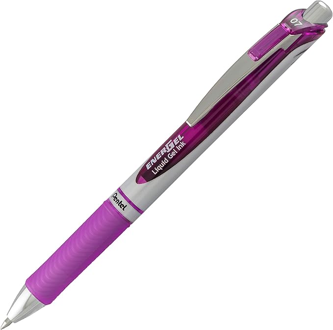 Pentel EnerGel RTX Retractable Liquid Gel Pen, Medium Line, Metal Tip, Pink/Violet Ink, 2-Pack (BL77BP2PV)