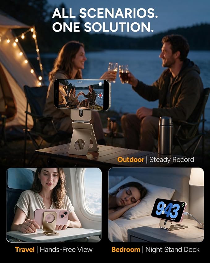 1ST IDEA for Magsafe Tripod, Tripod for iPhone Lightweight Aluminum Alloy & Angle Adjustment & Strong Magnets iPhone Tripod Stand Compatible with 17/16/15/14/13/12 (Included Metal Ring)