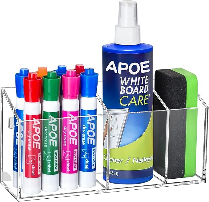Magnetic Dry Erase Marker Holder, Acrylic Magnet Pen Holder for Whiteboard, Refrigerator, Magnetic Fridge Organizer for Office, Classroom, Whiteboard Maker Holder, Locker Organizer