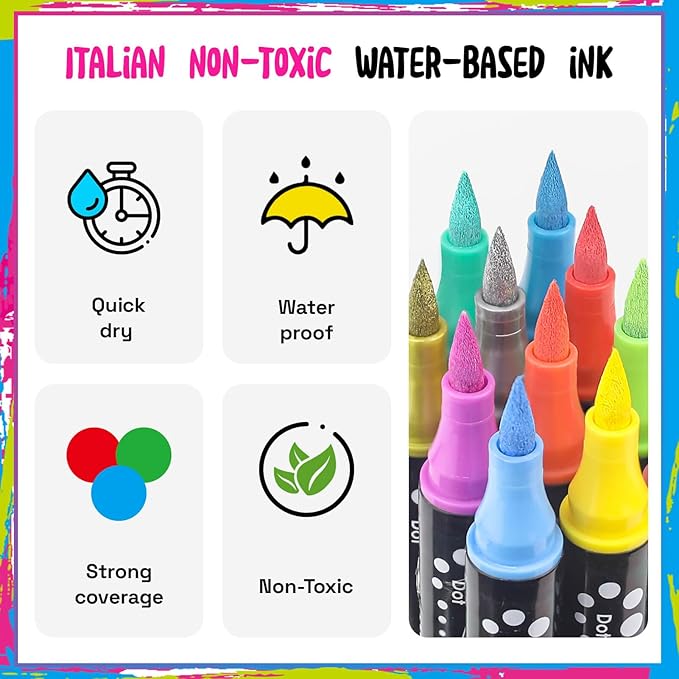 30 Colors Dual Tip Acrylic Paint Markers,Fine Tip and Brush Tip Permanent Acrylic Paint Pens For Rock Painting, Canvas, Wood, Glass, Ceramic, Fabric, Plastic, Egg, Scrapbook,Art Painting Supplies Kit