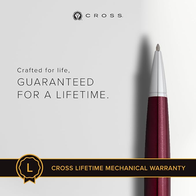 Cross Bailey Red Lacquer Ballpoint Pen, Medium Point, Black Ink | Ballpoint Pen, Refillable for Long-Lasting Use, Smooth Ink Flow, Comfortable Grip, Premium Gift Box, Medium Point Refill