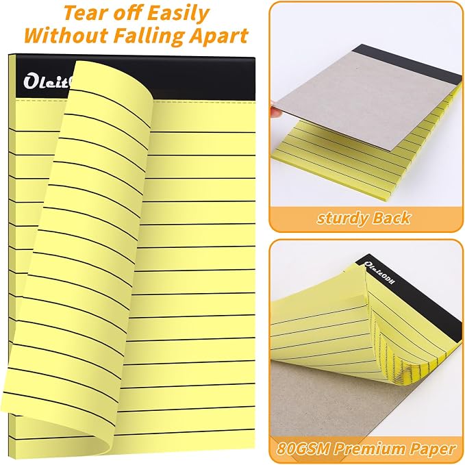 Oleitodh 48 Pack 3 x 5 Inch Notepads Yellow Memo Pads Writing Pads | Perforated Lined Pages with 30 Sheets Each, Small Note Pads for Office, School and Home; Pocket Memo Pads for Lists and Notes