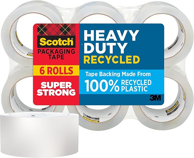 Scotch Heavy Duty Recycled Packaging Tape, Shipping and Packing Tape, 1.88 in x 54.6 yd, 6-Pack