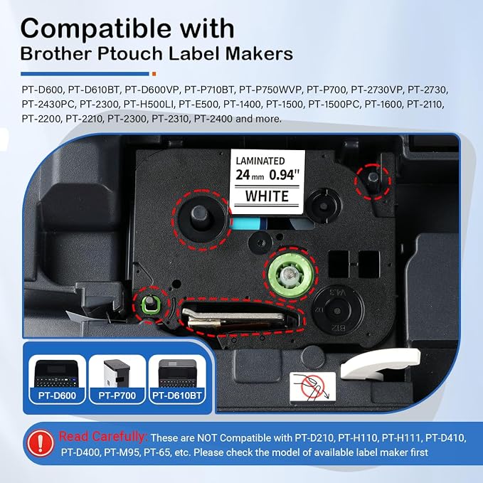 Labelife 2-Pack TZe-251 TZe TZ Tape 24mm 0.94 Laminated White | TZe251 24mm .94 Compatible with Brother P Touch Label Maker Tape 1 Inch for Brother PT-D600 PT-D610BT PT-P710BT P700 P750W