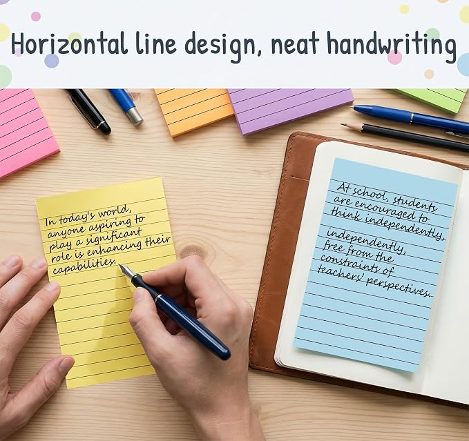 Lined Sticky Notes 4x6 in,500 Sheets 2X Sticking Powerx for Home,School | 50 Sheets/10 Pack Bright Large Ruled Post,Clean Removal,Self Sticky Super Memo Pads for Enterprise,Office & Corporate to Bulk