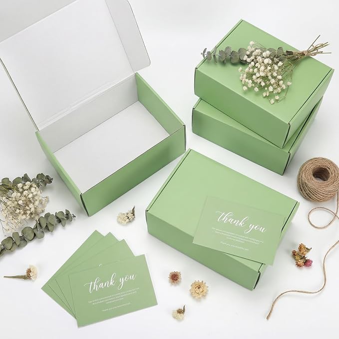 12x9x4 in Cardboard Shipping Boxes Set of 6, Gift Box Pastel Green | Bright Color, Glossy Cardboard, Easy Fold, Shape Well, Self locking, Gift Wrap, Theme Packaging, Small Business Branding