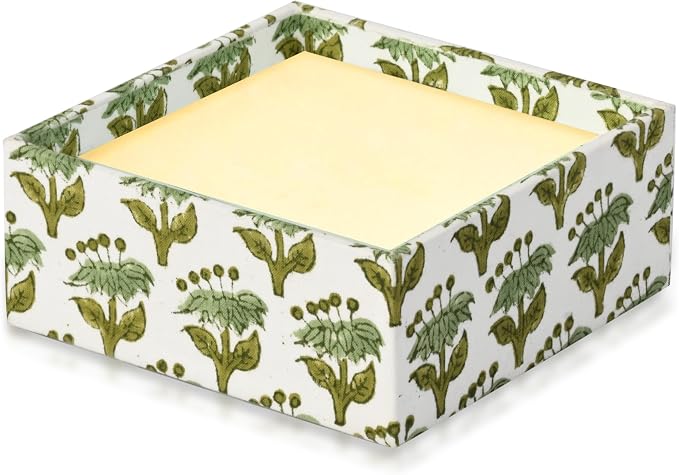 CPC Emerald Green Block Print Desk Organizer Memo Note Pad Holder | Cute, Aesthetic, Decor Accessories, Workspace Organizers, Caddy Storage, Gift for Office, Professionals, Student