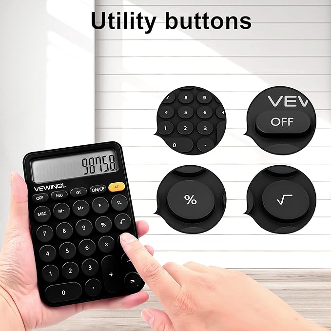VEWINGL Standard Calculator, 12 Digit Large Display Desktop Calculator with Big Buttons for Office, School, Home & Business