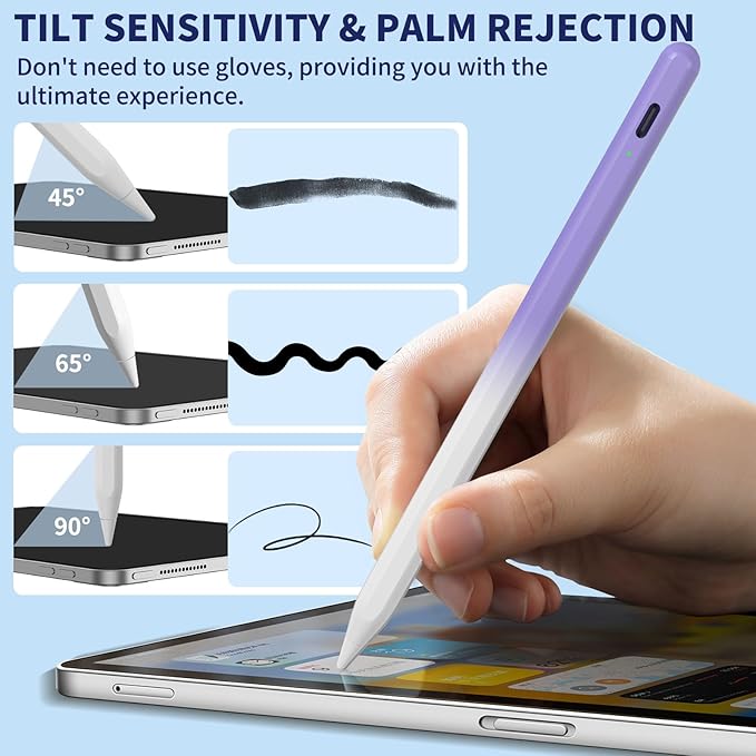 iPad Pencil for 9th & 10th Generation, Fast Charge Stylus Pen for Palm Rejection and Tilt Sensitivity, Compatible with iPad Pro 11/12.9in, Mini 5/6, iPad 6/7/8/9/10, Air 3/4/5 (W/PU)