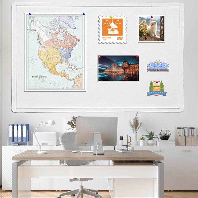 Large Bulletin Board 60" x 36" Felt Cork Board,Decor Pin Board, Warm White | Cork Board Alternative for Wall, Foldable Self-Adhesive Vision Board Prayer Board with Pushpins for Home Office Classroom