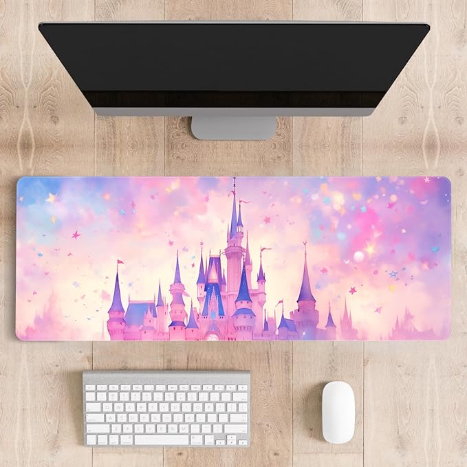 Mousepad Desk Mat Gaming Large Keyboard Cute Office Desktop Computer Laptop Castle XXL Long Giant Big Kawaii Aesthetic Girly Pretty Design Women Girl Gamer Oversized Wide 30x12'' Mousepad