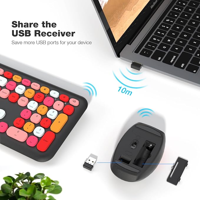 MOFII Wireless Keyboard and Mouse Combo, Colorful Full Size Keyboard with Number Pad, Silent Cute Wireless Mouse, 2.4GHz Dropout-Free Connection, for PC Laptop Computer (Black Color)