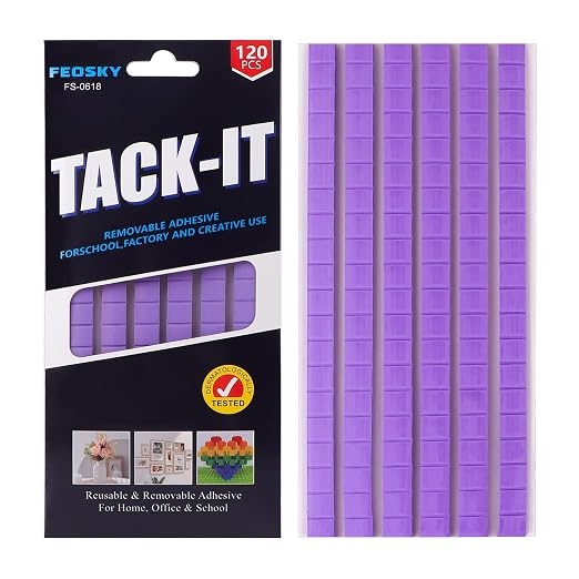 Feosky Adhesive Poster Sticky Tack Putty, Reusable and Removable Adhesive Putty, 120PCS, Mounting Putty for displaying Wall Paintings, Museum Art Photography, Picture, Crafts (Purple, Pack of 1)