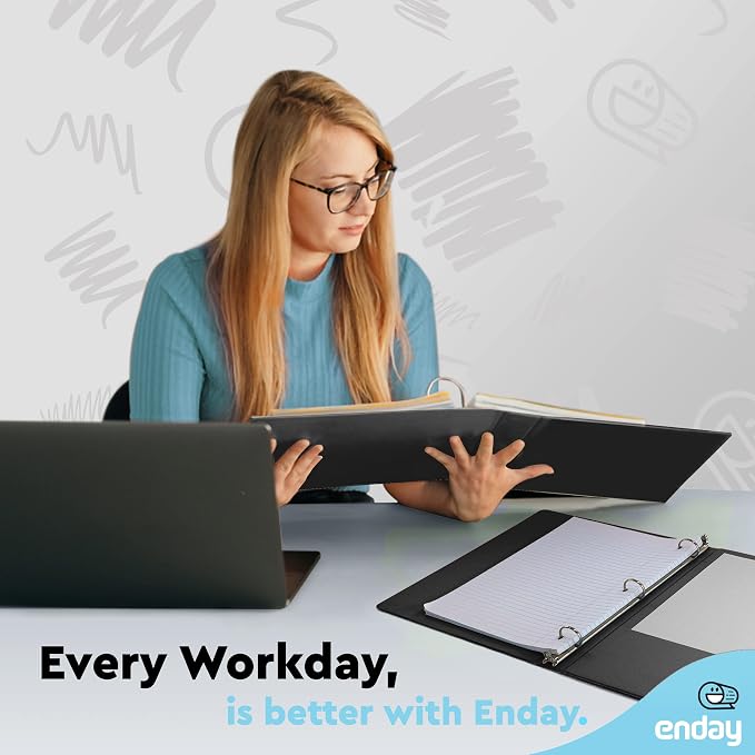 Enday 1 Inch Binder, Black 3 Ring Binder 1 Inch, Heavy Duty Three Ring Binder, 175 Sheets Capacity - One Inch Binder for Home School and Office.