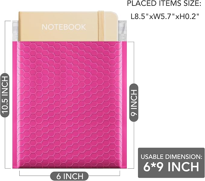 GSSUSA Bubble Mailers 6x10" Usable Size 6x9" Padded Envelopes Pink 25 Pack | Shipping Bags,Mailing Envelope,Self Seal,Waterproof,Tear-Resistant,Opaque for Cosmetics Crafts Books,Business Supplies