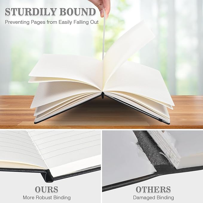 OMEYA 8 Pack Lined Journal Notebooks for Work, 100gsm Thick Paper, 5.7"x 8.3", College Ruled Black A5 Notebook Bulk, Leather Journal for Writing, Hardcover Notebooks for School, Office, Journal for Men