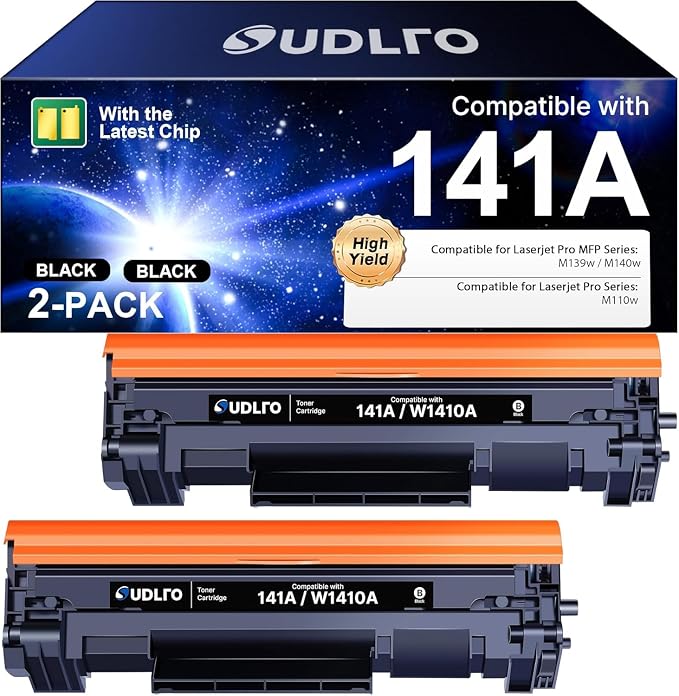 SUDLTO 141A Toner Cartridge Replacement for HP 141A Black Toner Cartridge | W1410A 141X W1410X with Chip Compatible with Pro M110w, MFP M140w, M139w (2 Blacks)