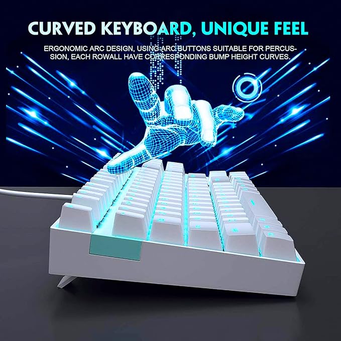 MageGee Mechanical Gaming Keyboard with Blue Switch, Compact 87 Keys Wired Computer Keyboard for Windows Laptop PC Gamer, LED Ice Blue Backlit, White