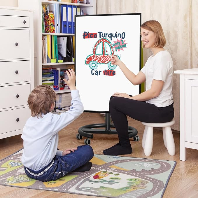 Mobile Whiteboard 40x26 Inches White Board Dry Erase Board on Wheels | Height Adjustable, Magnetic Surface, Dry Erase, With Stand, Ideal for Classroom, Office, School, Home, Homeschooling, Teacher