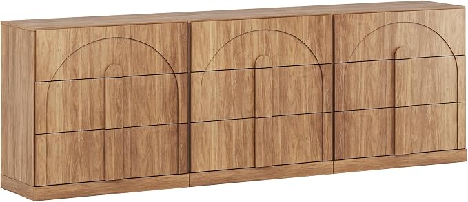 BELLEZE Set of 3 Bookcase with 3 Drawers, Modern Book Shelf with Wide Wooden Handle, 94" Wood Bookshelves for Living Room Office Entryway (Camel)