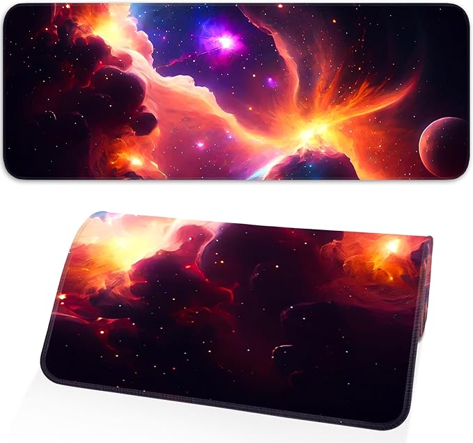 Gaming Mouse Pad, Galaxy Starry Sky Non-Slip Rubber Base with Seam Edge Mouse Pad, Extra Large 31.5x11.8 Inch, Suitable for Home, Office, Gaming