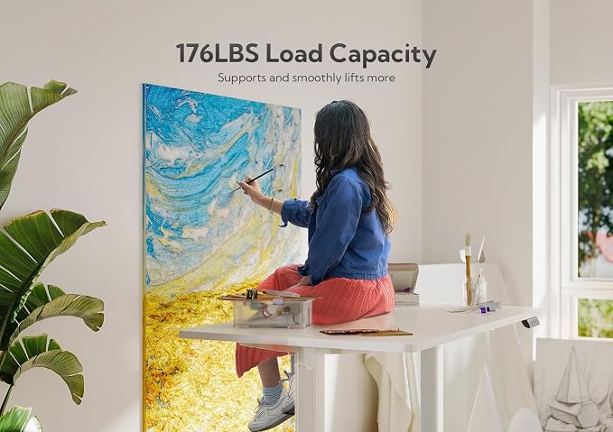 Claiks Electric Height Adjustable Standing Desk, 55x24 Inch, White | Smooth Height Adjustment, 3 Memory Presets, Cable Management Hub&Hook, Stable Steel Frame, 176lbs Capacity, Easy Assembly