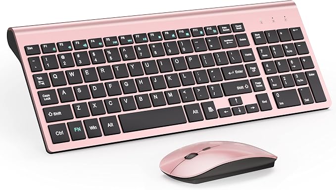 Wireless Keyboard and Mouse Ultra Slim Combo, TopMate - Rose Gold Black | 2.4G Silent Compact 2400DPI Mouse and Scissor Switch Keyboard Set with Cover, Batteries Included, for PC/Laptop/Windows/Mac