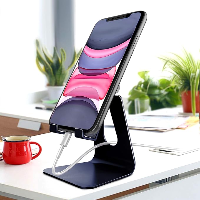 CreaDream Aluminum Cell Phone Stand, Adjustable Phone Holder for Desk | Adjustable Viewing Angle, Desktop Stand, Stable Base, Fits iPhone 17 16 15 14 13 Pro Max Desk Accessories, Navy Blue