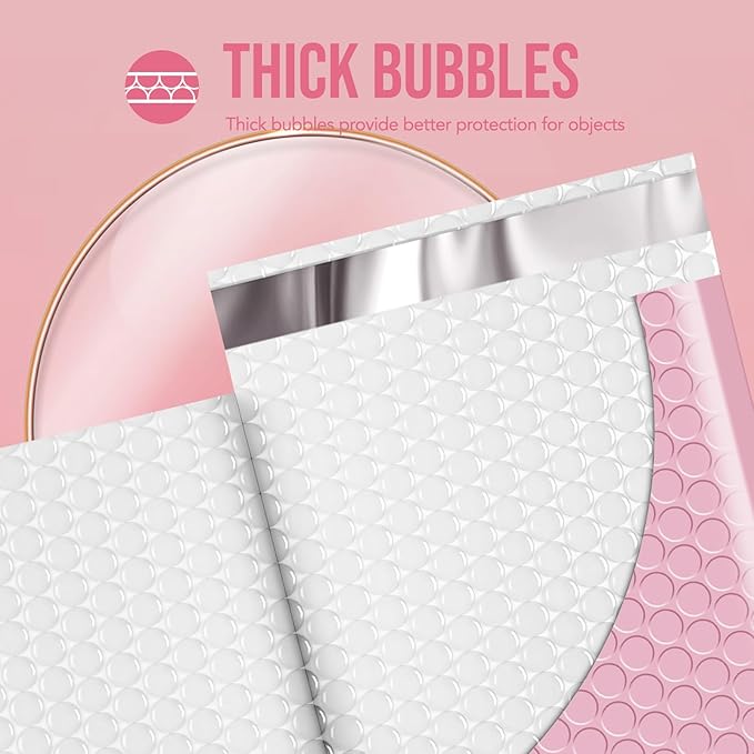 Fuxury Bubble Mailers 8.5x12" Large Bubble Envelopes 40 Pack Usable Size 8.5x11" Thick Padded Mailers for Mailing Books Magazines Clothes Small Business, Light Pink #2
