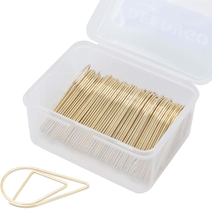 60 Pieces Gold Paper Clips Drop-shaped Large Stainless Steel Teardrop Paper Clips with Holders Box for Office School Supplies Wedding Invitations Bookmarks Women Planners (2 inch/50 mm) by DEEDYGO
