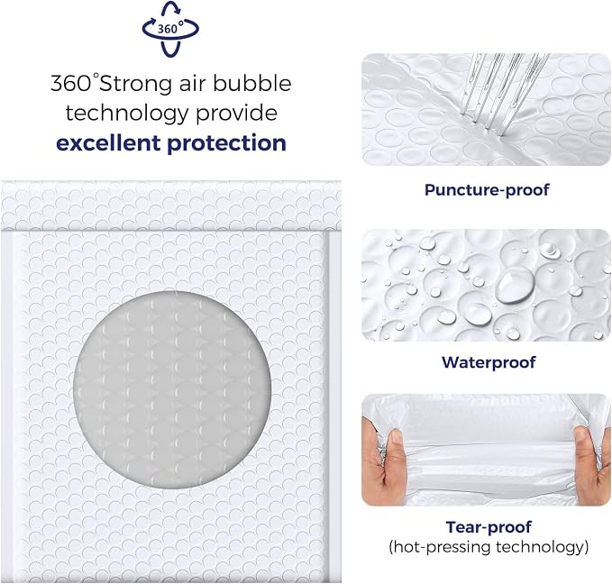 Fuxury Bubble Mailers 8.5x12" White Padded Envelopes 6000 Pack Bulk Pallet | Usable Size 8.5x11 Self Seal Padded Mailers Strong Adhesion Bubble Envelope for Small Business Mailing Books Clothes Supplies