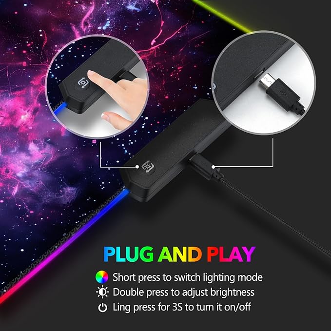 AIMSA LED Gaming Mouse Pad RGB, Large Mouse Pad with 14 Light Modes, Keyboard Mousepad Led Extended Surface (35.4 x 15.8 in) for Desktop Gamers, Blue Purple Starry Nebula